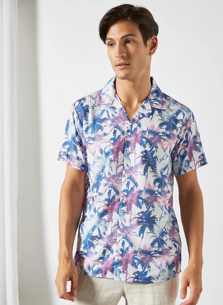 Palm Print Shirt Blue