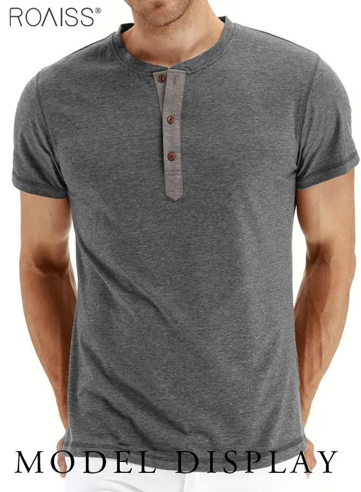 Fashionable Casual Versatile Henley Shirt Men'S Daily Commuting Sports Fitness Breathable Short-Sleeved Pullover