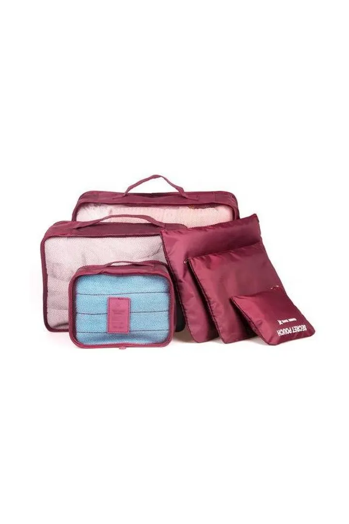 6-Piece Travel Storage Bag Set Maroon