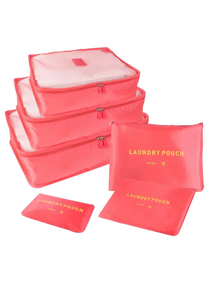 Set of 6 Travel Luggage Organizer Cubes Set Organizer Waterproof Laundry Bag Travel Accessories - Watermelon red, Travel Bag