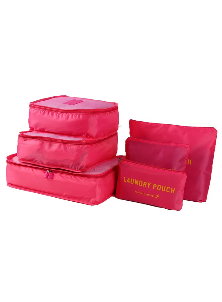 Set of 6 Travel Luggage Organizer Cubes Set Organizer Waterproof Laundry Bag Travel Accessories - Rose Red, Travel Bag