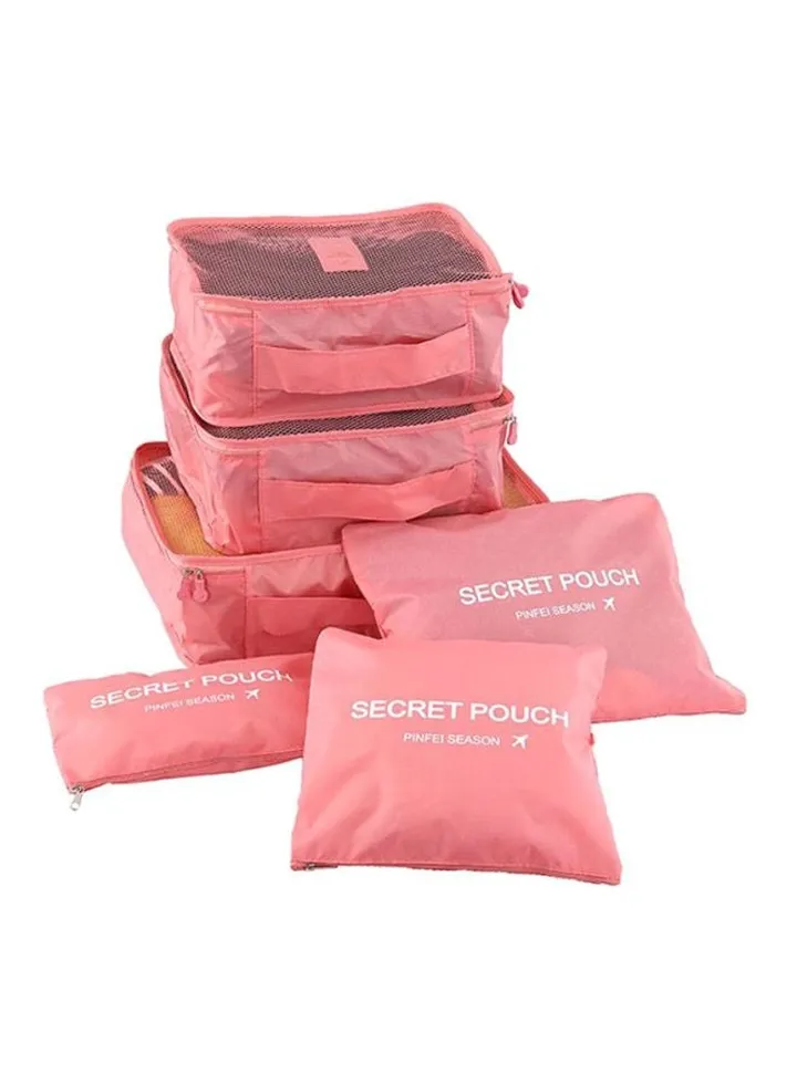 6-Piece Travel Pouch Organiser Set Pink