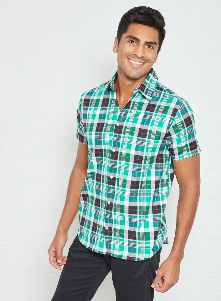 Checkered Short Sleeve Shirt Green
