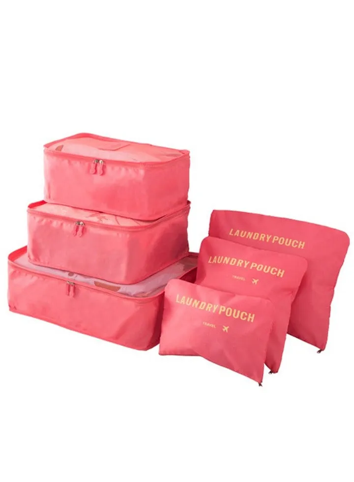6PCS Set Travel Luggage Organizer Packing Cubes Set Storage Bag Waterproof Laundry Bag Traveling Accessories - Red