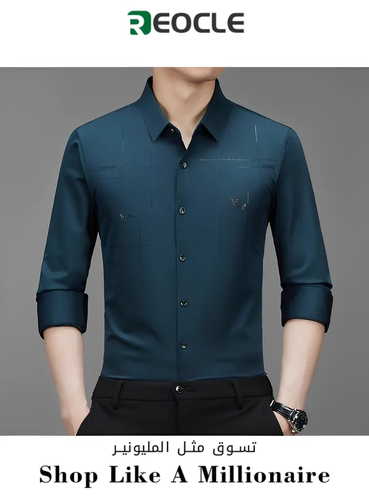 Men's Dress Shirts Wrinkle Free Regular Fit Stretch Rayon Button Down Shirt Long Sleeve Dress Cotton Dress Shirts Long Sleeve Stand Collar Shirt