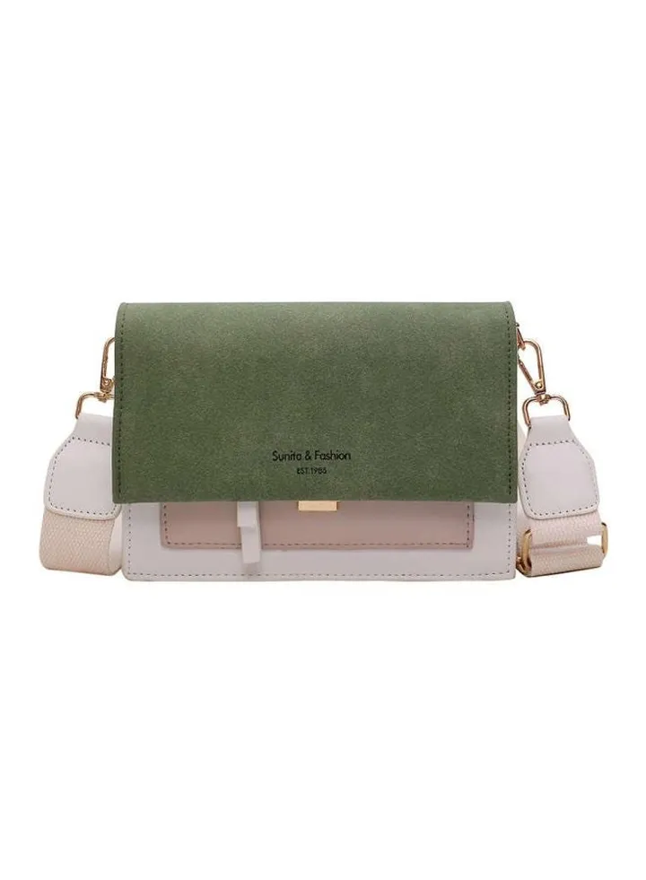 Scrub Leather Crossbody Bag Green/White/Beige