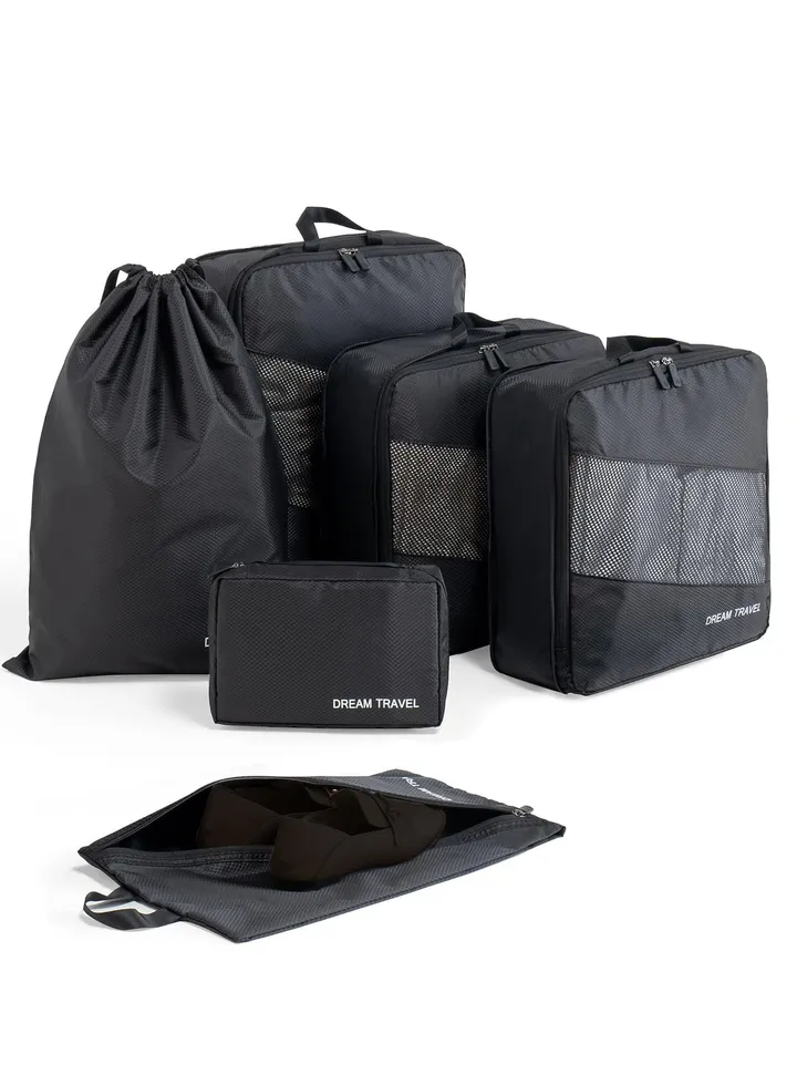 Packing Cubes for Travel, 6 Pcs Lightweight Luggage Organizer Bag Travel Cubes, Durable Travel Bags, Foldable Suitcase Bags Set for Travel Accessories and Essentials, Black