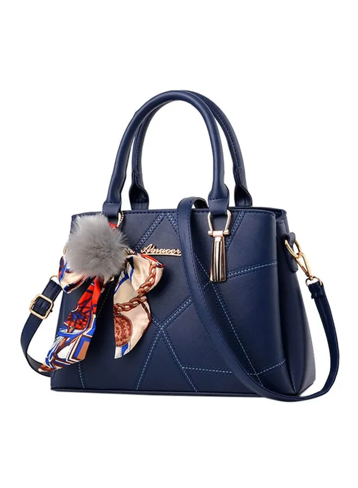 Ribbon Fur Ball Crossbody Bag Navy