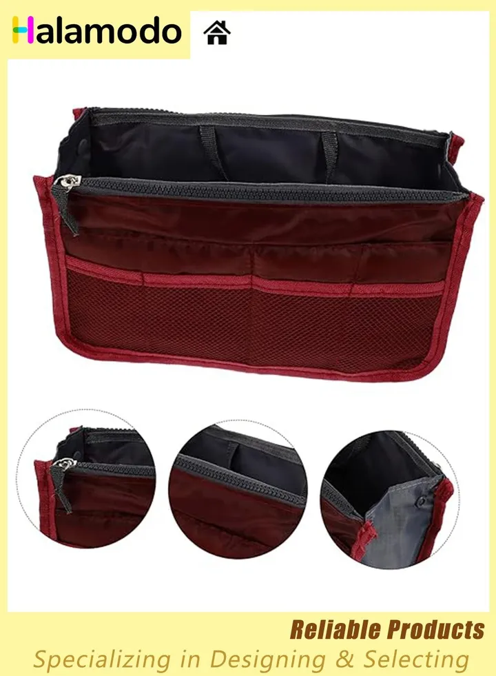 13 Pockets Bag Organizer Insert, Handbag Organizer, Expandable Liner Bag Pouch, Handbags Insert Organizer, Multifunctional Storage Bag, with Zipper Closure and Multiple Pockets
