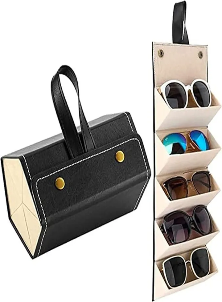Sunglasses Organizer Multi slot Travel Sunglasses Case Travel Glasses Case Storage 5 Slots Portable Sunglasses Storage Case Bag Foldable Eyeglasses Holder Box Eyewear Display Containers for Women Men