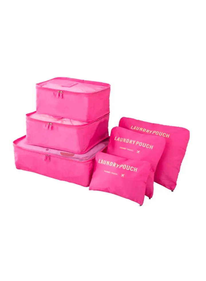 6-Piece Pouch Travel Storage Bag Set Pink