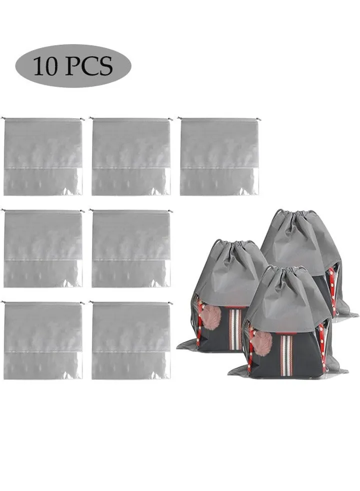 10 Pack Travel Shoe Handbag Waterproof Dust Bags,45cmx45cm Non-Woven Fabric Dustproof Drawstring Breathable Clear Window Dust Cover Storage Bags Handbag Storage Shoe Pouch Organizer for Men and Women