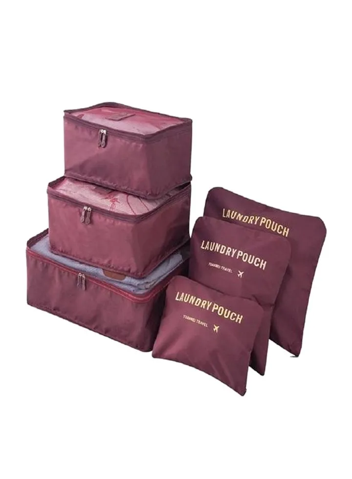 6-Piece Pouch Travel Storage Bag Set Wine