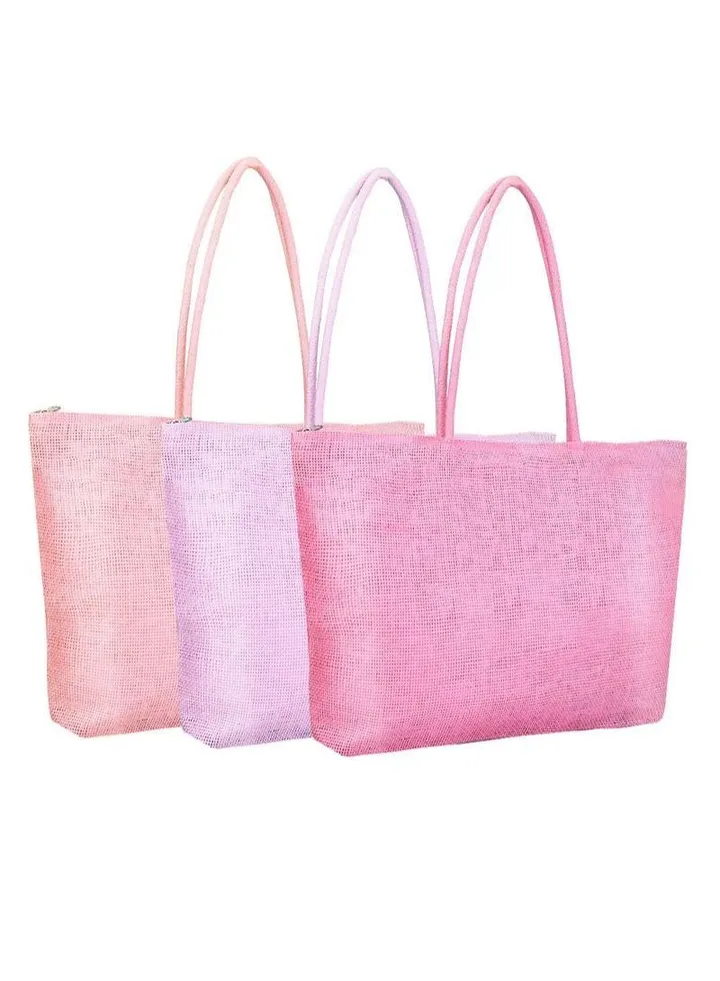 3Pcs Solid Color Woven Beach Bag