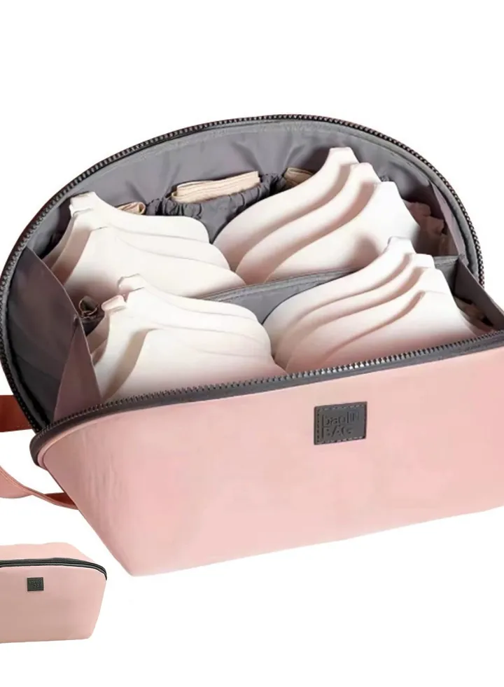 Travel Underwear Organizer Bag, Portable Bra and Lingerie Storage Pouch with Liner, Large Packing Cube for Underwear, Socks, Cosmetic, and More - Ideal for Travel and Home Use (Pink)