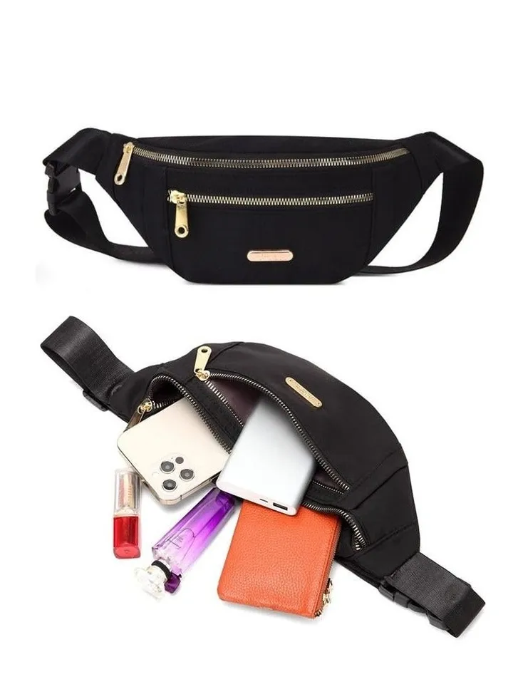 Light-weight Waist Pack Travel walking Hiking Crossbody Waist Bag for Women Pack Belt Bag Wallet Easy Carry Black