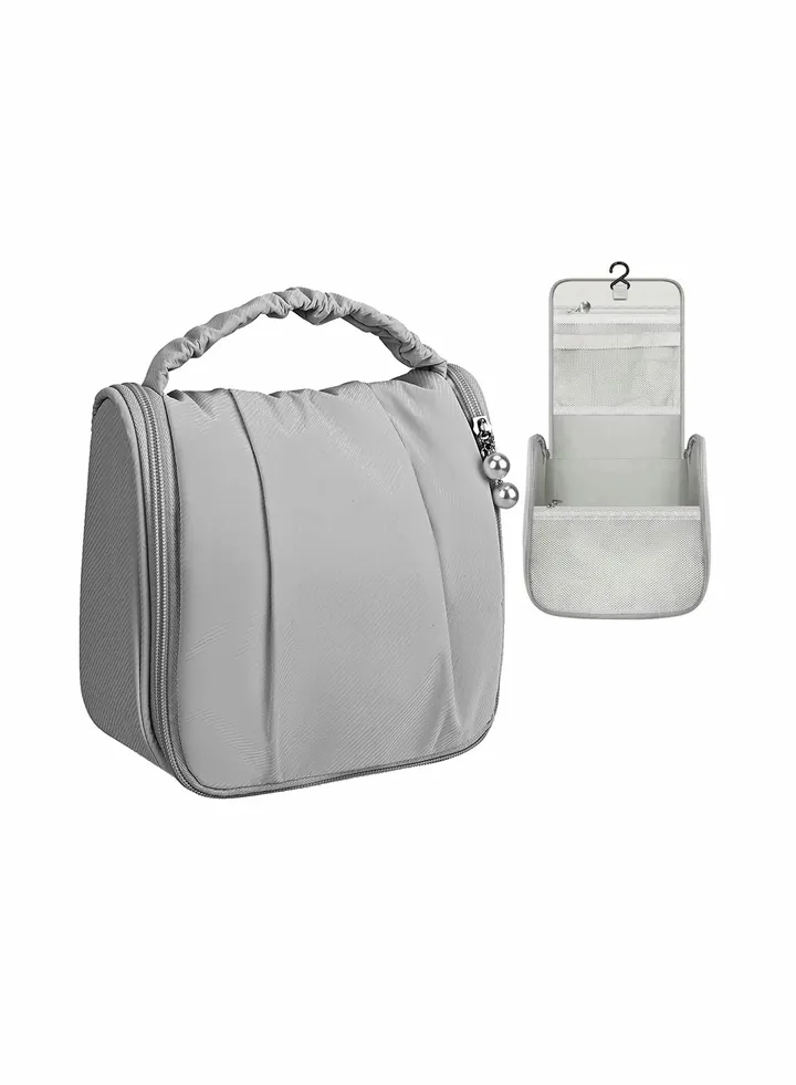 Hanging Toiletry Bag Waterproof Wash Bag Makeup Cosmetic Organizer for Women Girls, Portable Large Capacity Make Up Bag for Travel, Business, Vacation, Household (Grey)