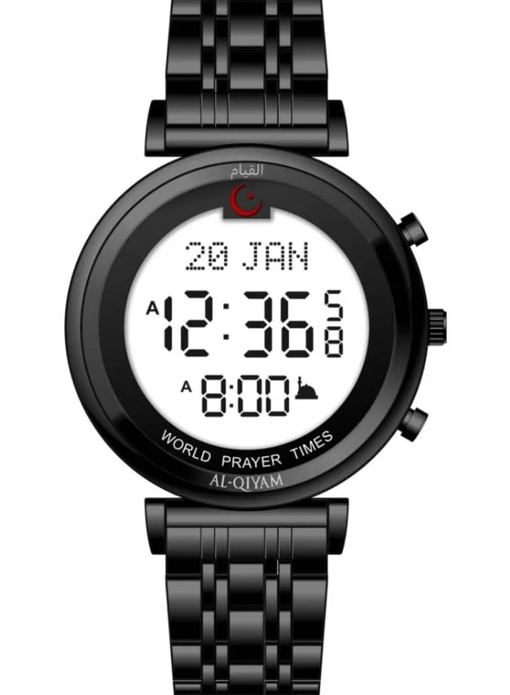 Luxury Stainless Steel Digital Azan Prayer Alarm Wrist Watch