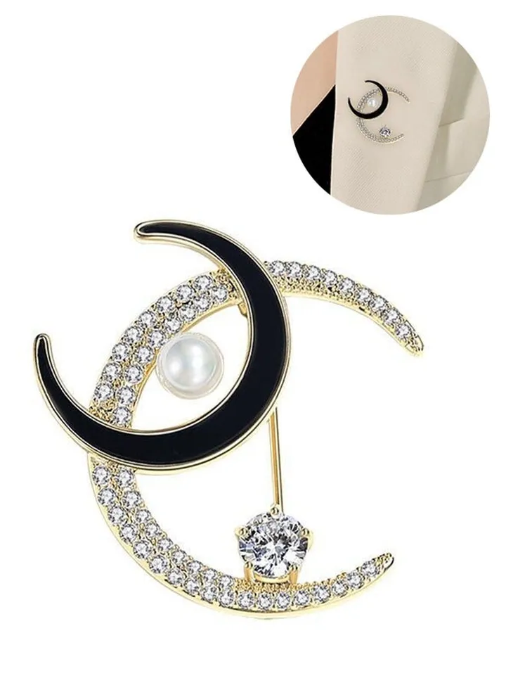 Moon Pearl Pins Brooches for Women, Shining Diamond Brooch Pins for Fashion Jewelry Clothing Accessories