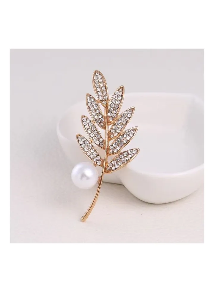 Wheat Leaf Rhinestone Jewelry Brooch