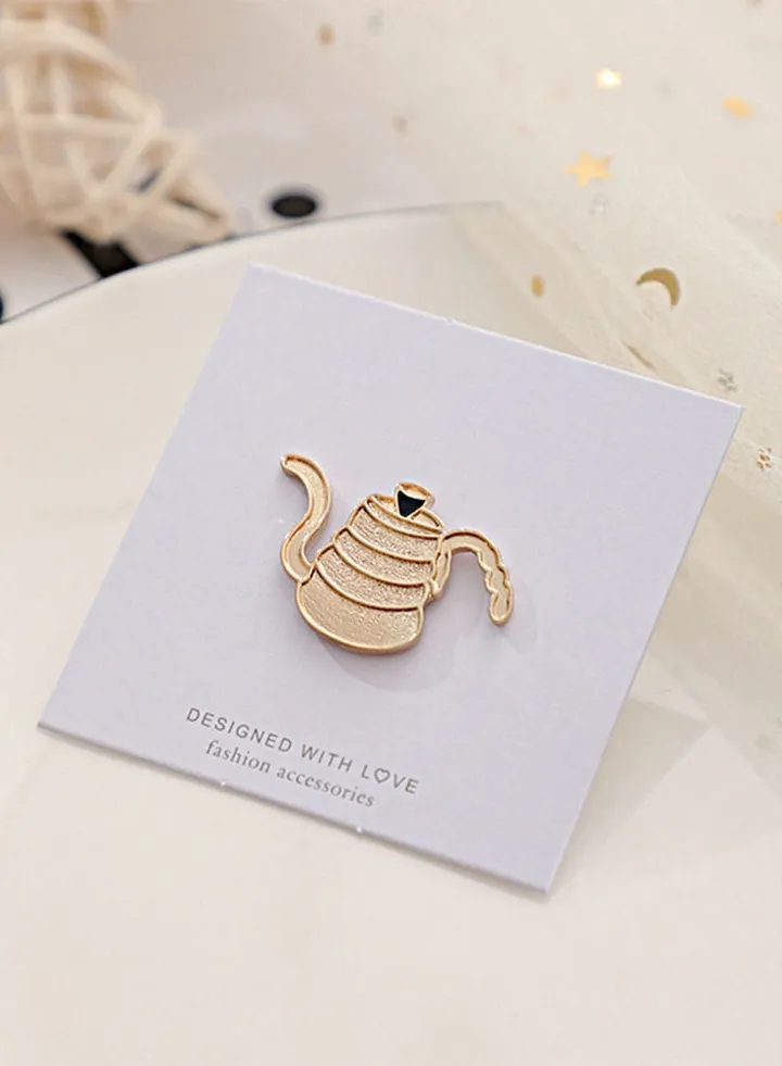 Coffee Brooch Golden Drip Pot