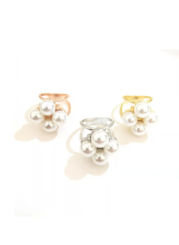 3Piece Women's Faux Pearls Alloy Scarf Ring Buckle Clip