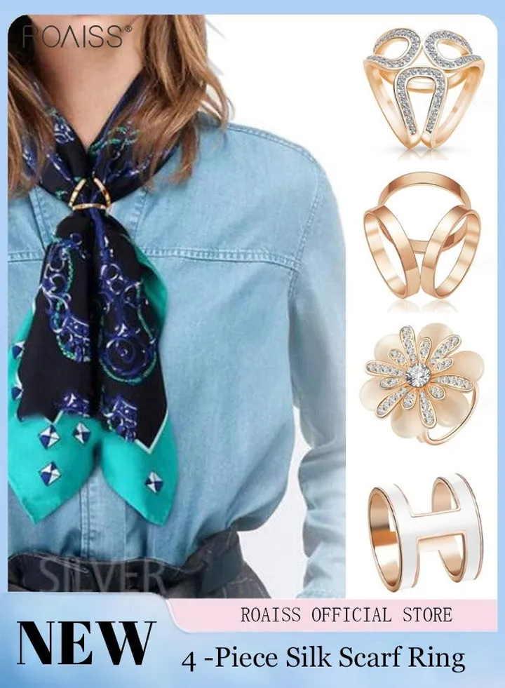 4 Pcs Women'S Scarf Buckle Gold Full Diamond Silk Scarf Fastener Of Different Styles, High Quality Alloy, Solid And Not Easy To Deform