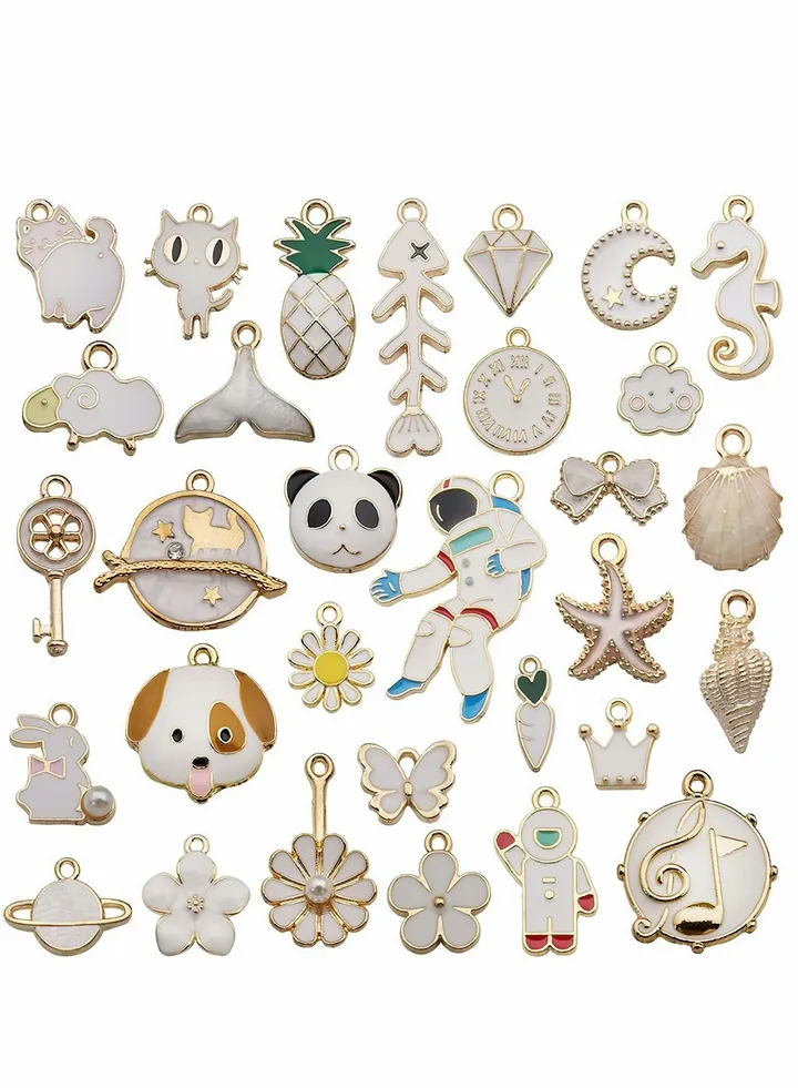DIY Alloy Pendants Astronaut Jewelry, 31pcs Jewelry Charms Dripping Hanging Pendant Accessories for Jewelry Necklace Bracelet (White)
