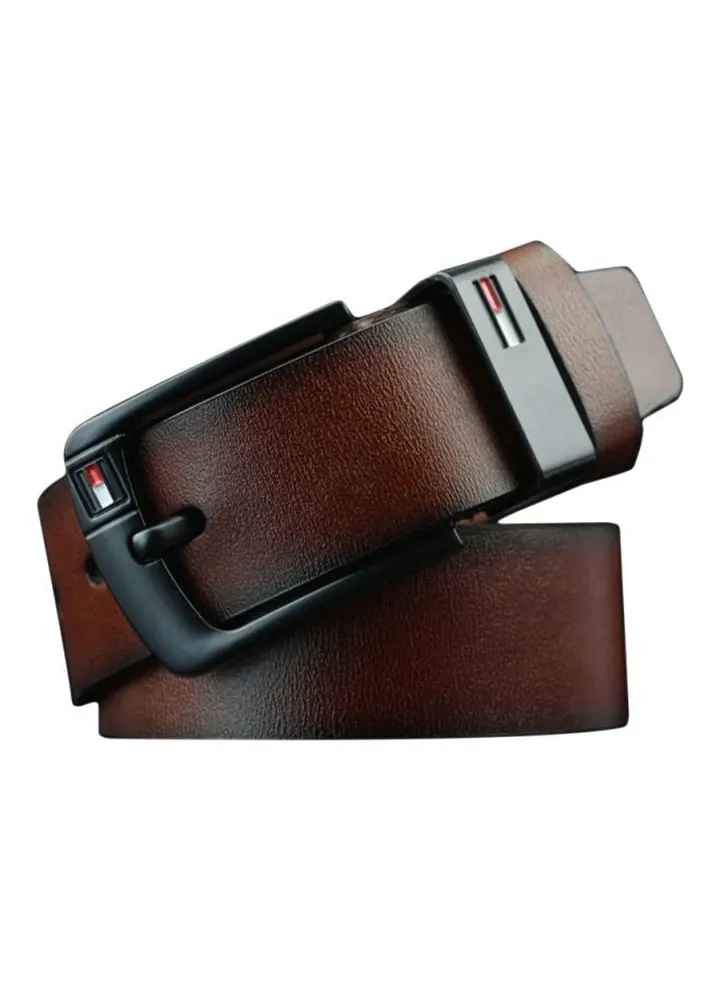 Rectangle Pin Buckle Faux Leather Belt Brown