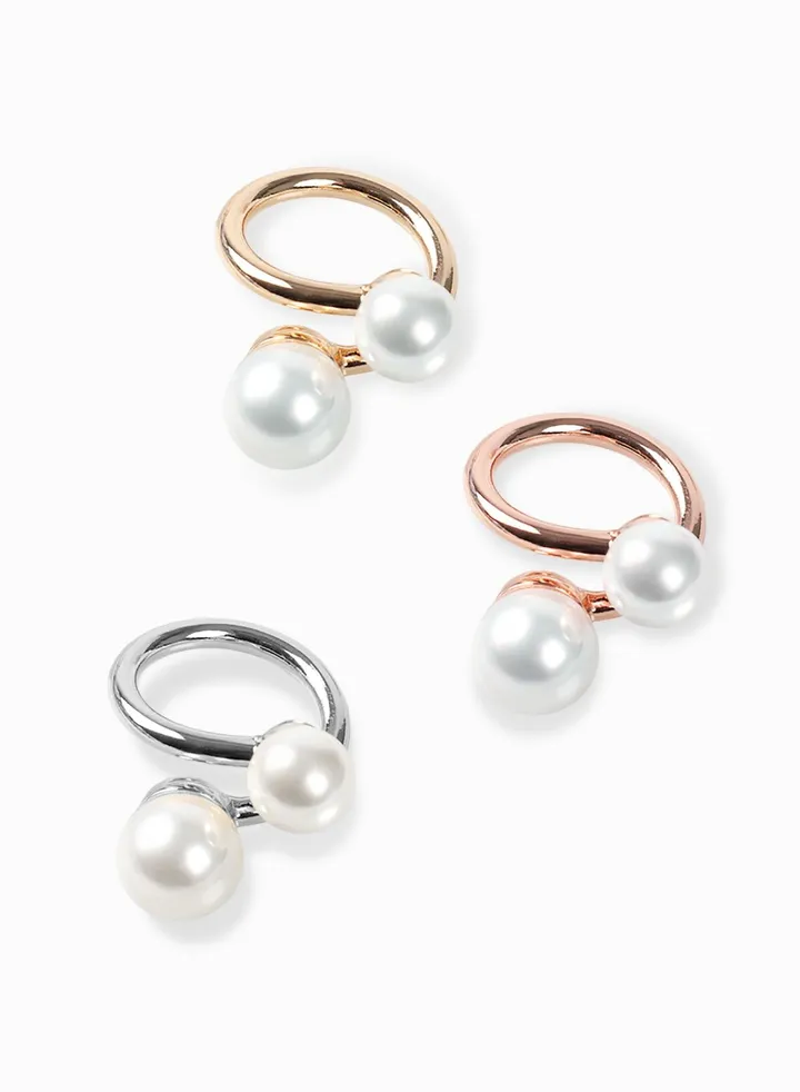 3 Piece Silk Scarf Buckle Two Pearl Alloy Rings
