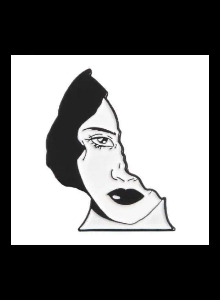Half Women Face Brooch Design