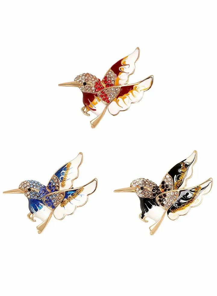 Brooch, Lapel Brooch, Rhinestone Hummingbird, Handmade Enamel Pins Cute Hummingbird Brooch, Premium Badge, Costume Hat Bag Decoration Accessories for Women Girls 3 Pcs