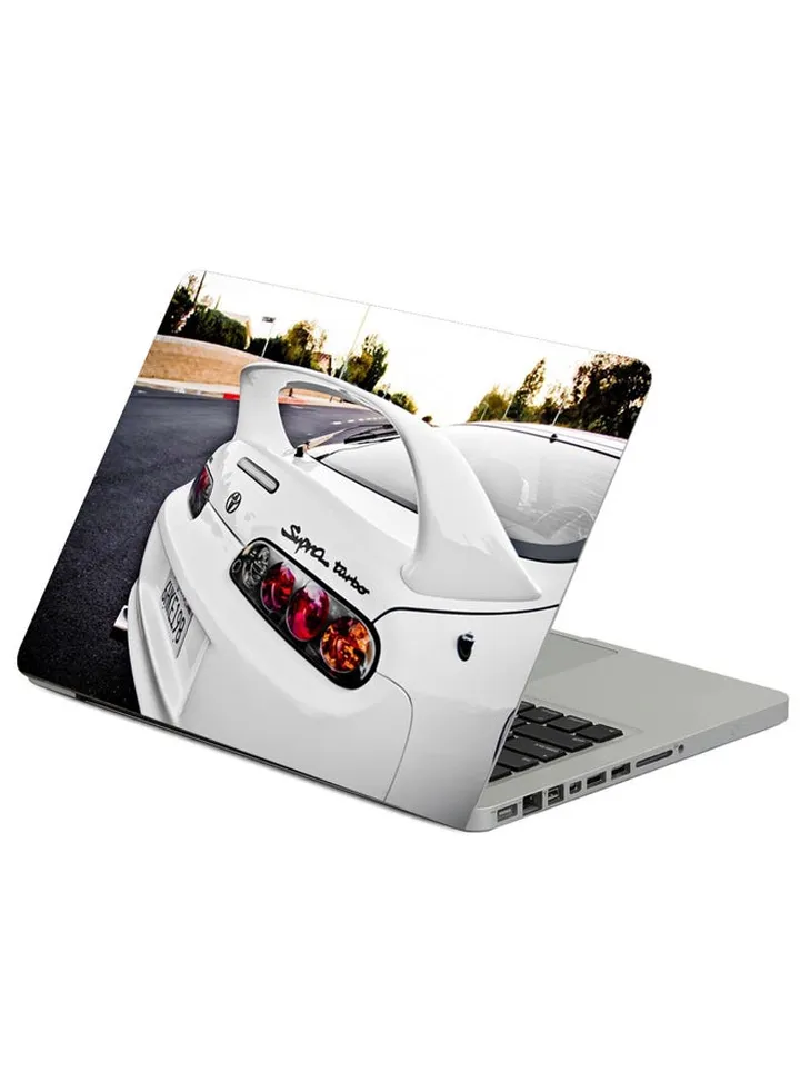 White Toyota Supra Printed Laptop Sticker Multicolor