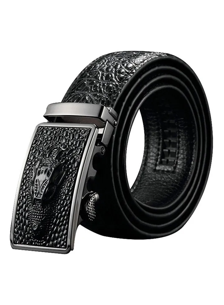 Crocodile Pattern Automatic Buckle Belt Black