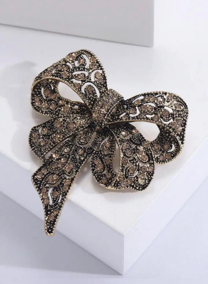 Elegant Rhinestone Bow Brooch For Women