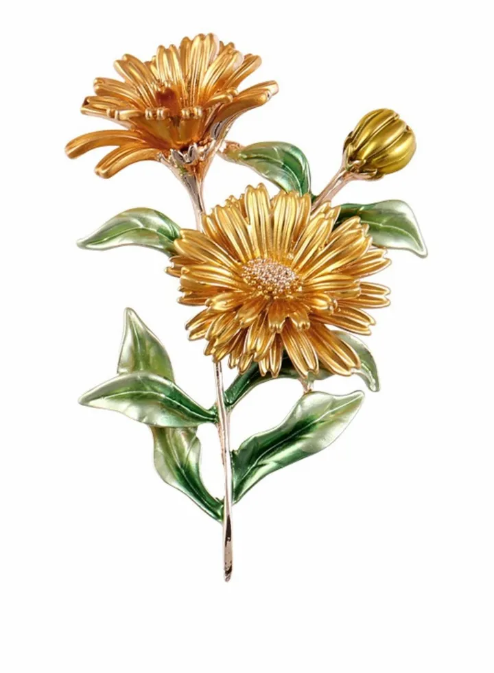 Elegant Gold Flower Brooch, Vintage Women Clothes Scarf Pin, Flower Wedding Brooch