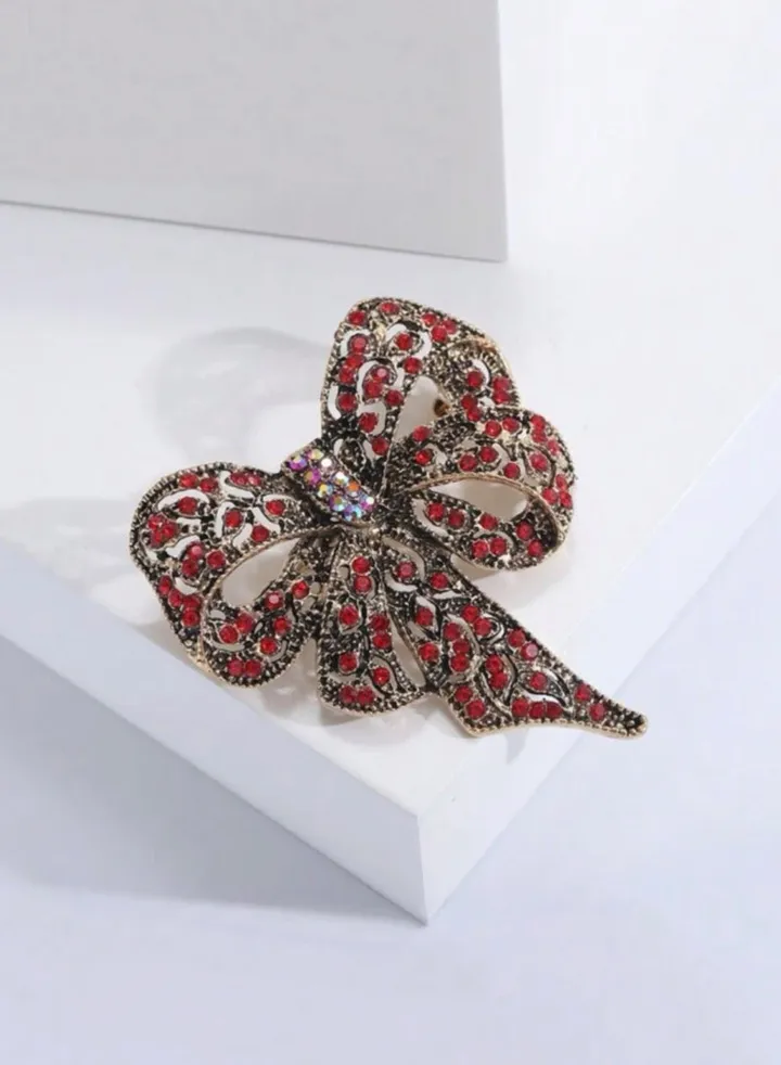 Elegant Rhinestone Bow Brooch For Women