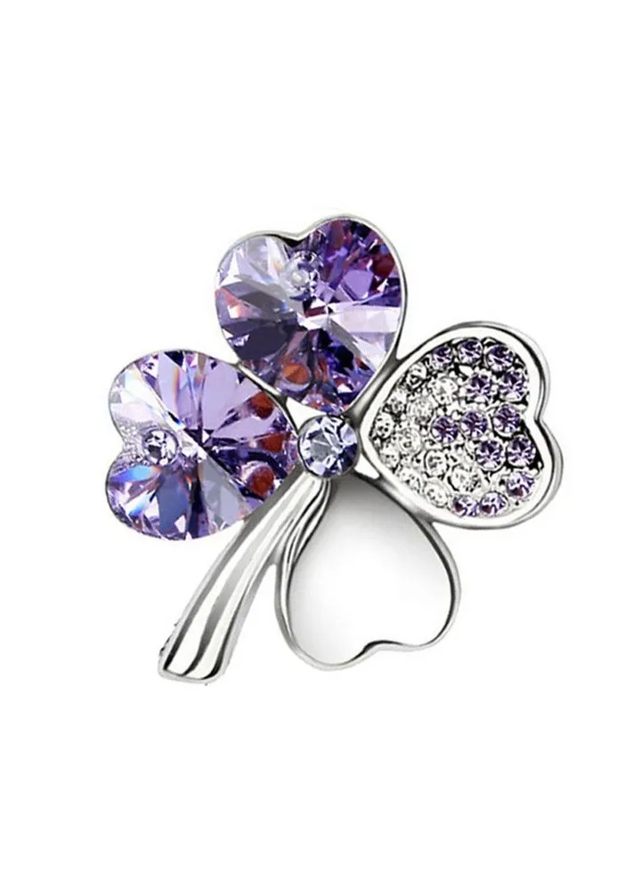 New Lucky Grass Four Leaf Grass Crystal Brooch
