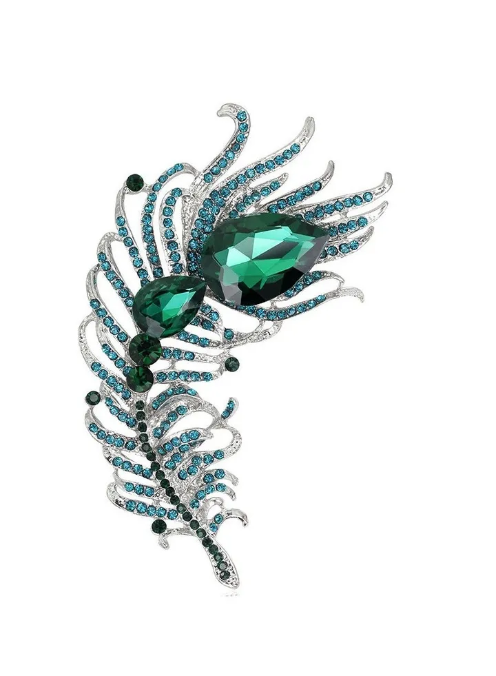 New Style Diamond Inlaid Fashionable Large Feather Brooch