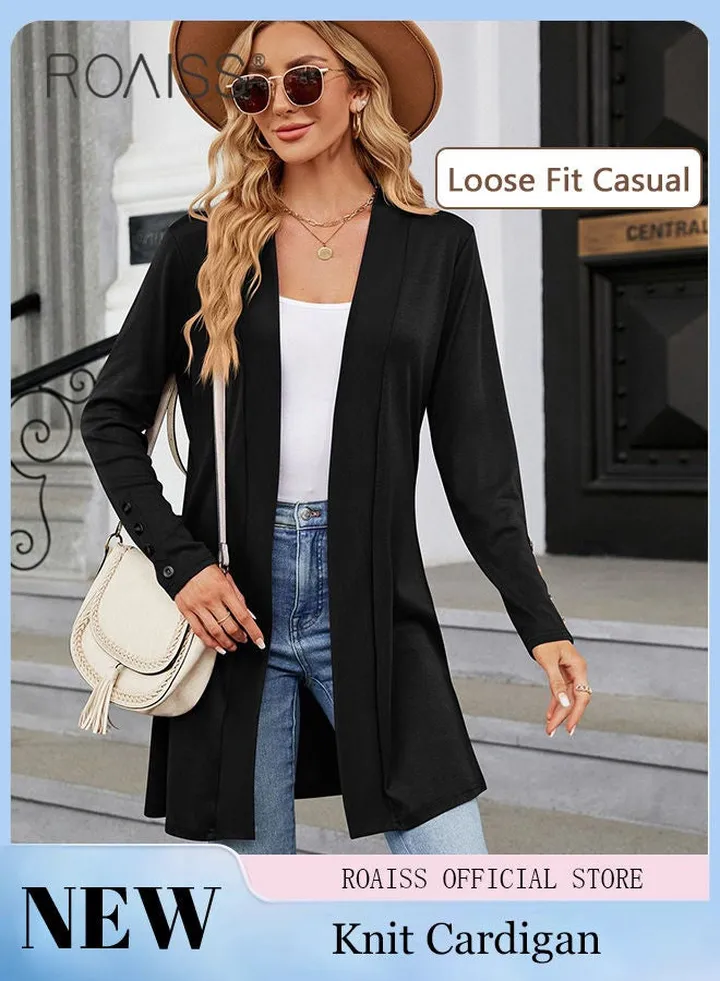 Ladies Casual Regular Fit Long Sleeve Top Women Solid Color Cardigan Casual and Versatile Women Knitted Coat