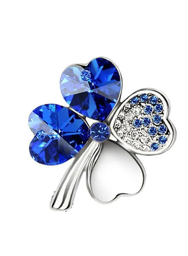 New Lucky Grass Four Leaf Grass Crystal Brooch