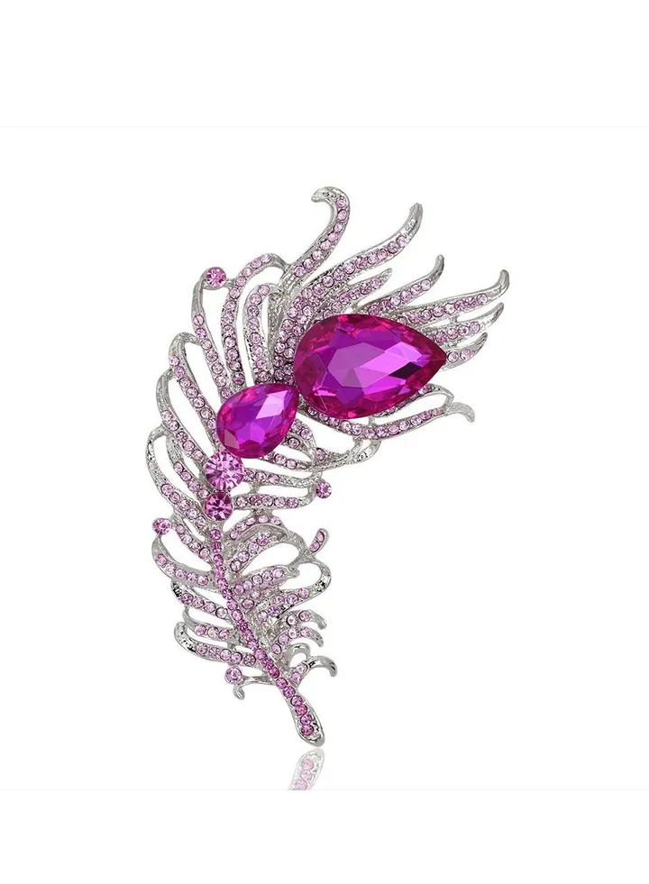 New Style Diamond Inlaid Fashionable Large Feather Brooch