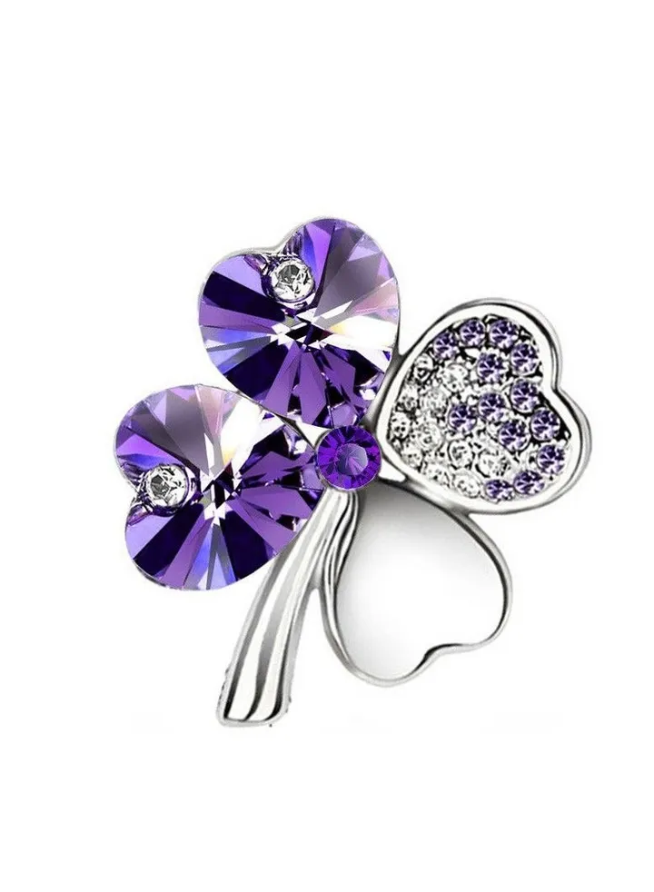 New Lucky Grass Four Leaf Grass Crystal Brooch