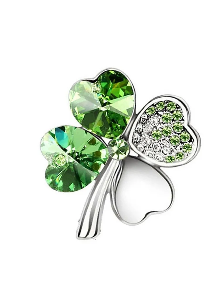 New Lucky Grass Four Leaf Grass Crystal Brooch
