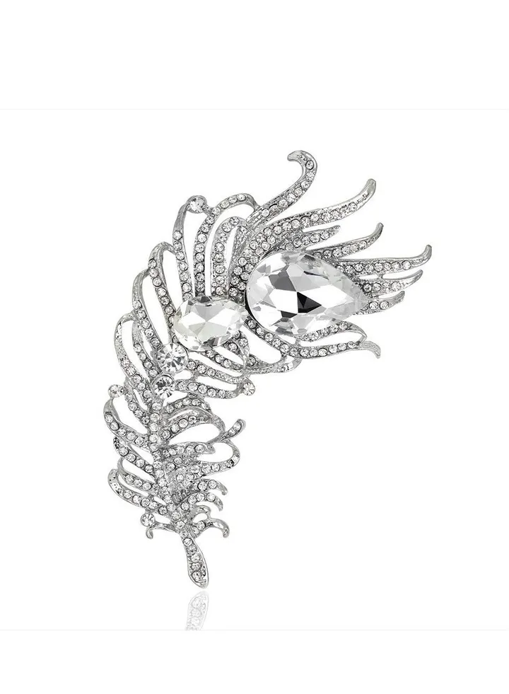 New Style Diamond Inlaid Fashionable Large Feather Brooch