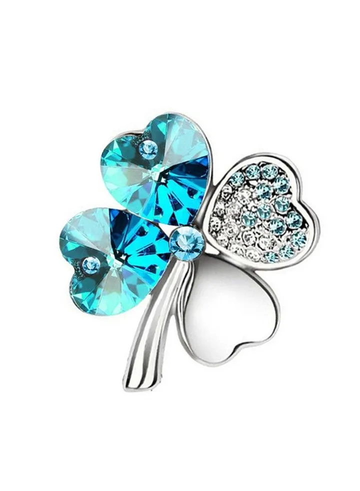 New Lucky Grass Four Leaf Grass Crystal Brooch