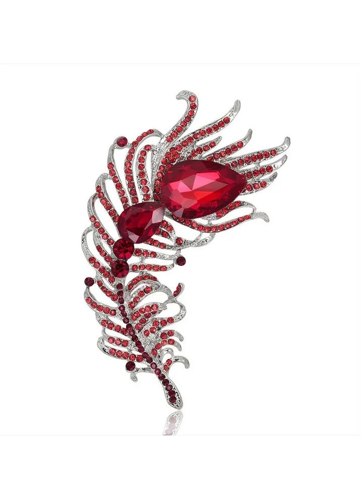 New Style Diamond Inlaid Fashionable Large Feather Brooch