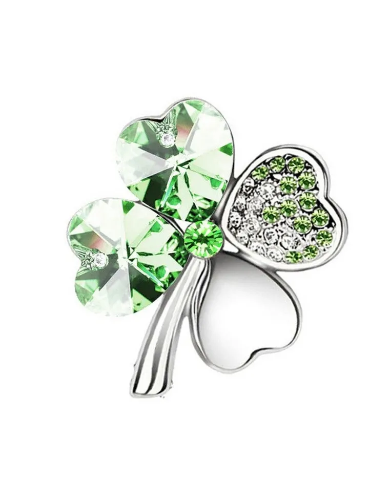 New Lucky Grass Four Leaf Grass Crystal Brooch
