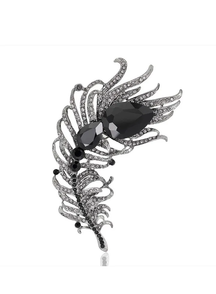 New Style Diamond Inlaid Fashionable Large Feather Brooch