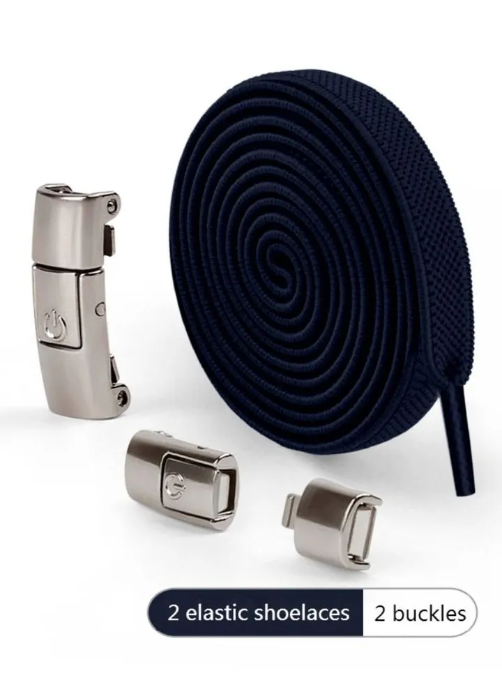 No Tie Shoe Laces Press Lock Shoelaces Without Ties Elastic Laces Navy Blue